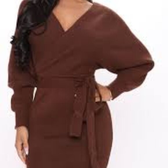 Womens brown belted sweater dress Size Large - Picture 2 of 5